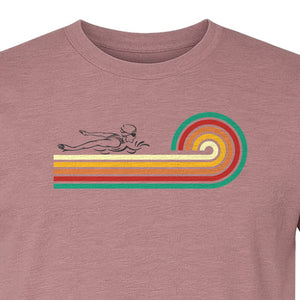 Swimming T-Shirt, Retro Rainbow Swimmer Graphic Gift for Pool Lovers and Coaches