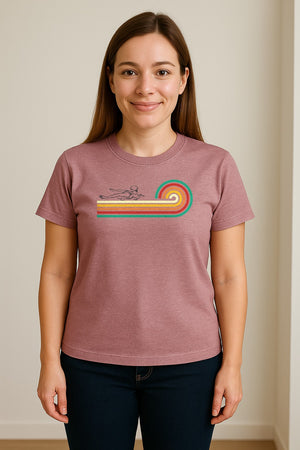 Swimming T-Shirt, Retro Rainbow Swimmer Graphic Gift for Pool Lovers and Coaches