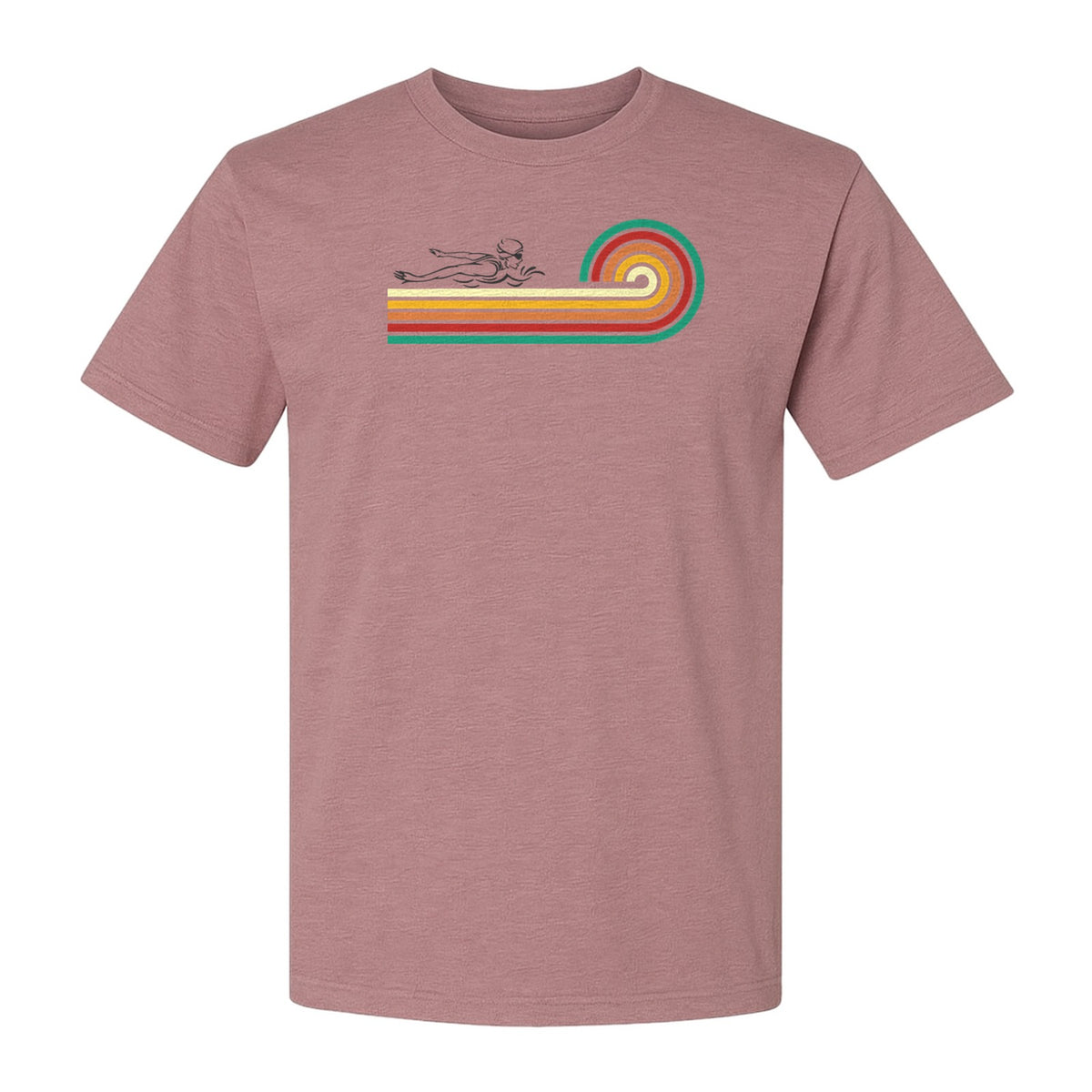 Swimming T-Shirt, Retro Rainbow Swimmer Graphic Gift for Pool Lovers and Coaches