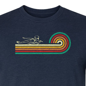 Swimming T-Shirt, Retro Rainbow Swimmer Graphic Gift for Pool Lovers and Coaches