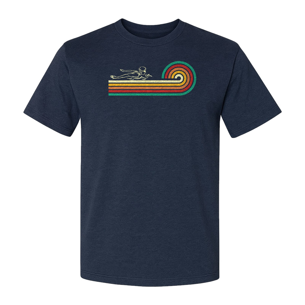 Swimming T-Shirt, Retro Rainbow Swimmer Graphic Gift for Pool Lovers and Coaches