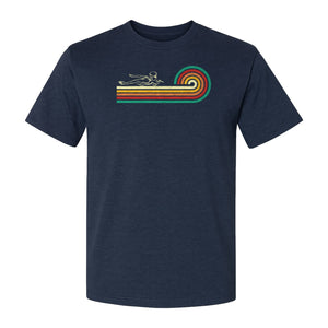 Swimming T-Shirt, Retro Rainbow Swimmer Graphic Gift for Pool Lovers and Coaches