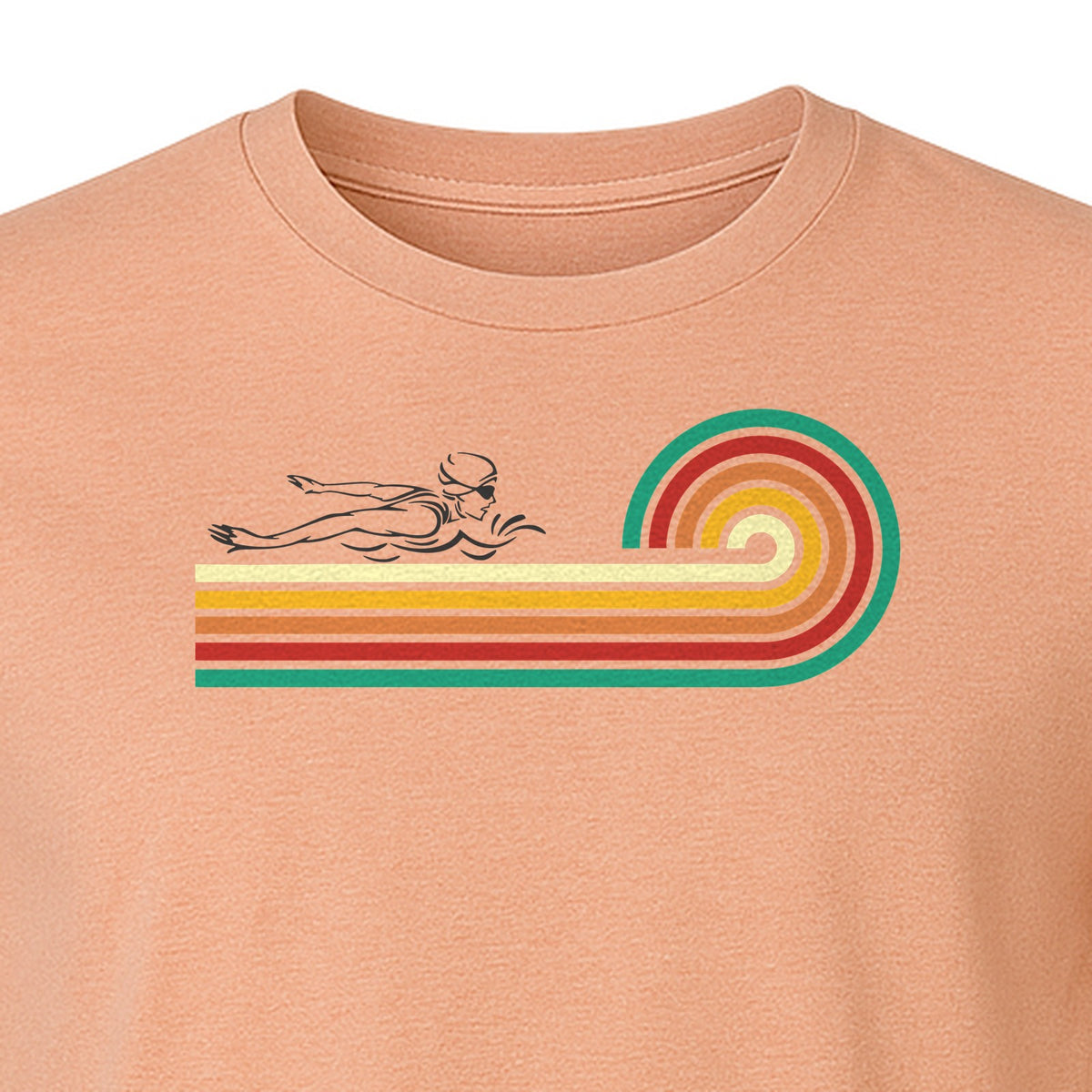 Swimming T-Shirt, Retro Rainbow Swimmer Graphic Gift for Pool Lovers and Coaches