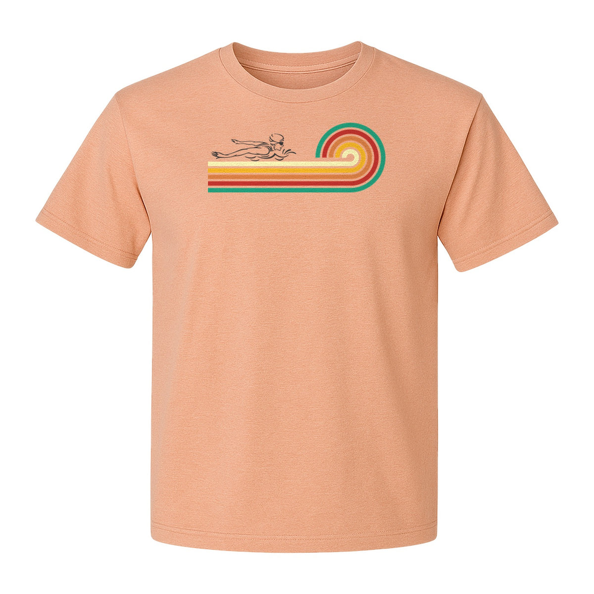Swimming T-Shirt, Retro Rainbow Swimmer Graphic Gift for Pool Lovers and Coaches