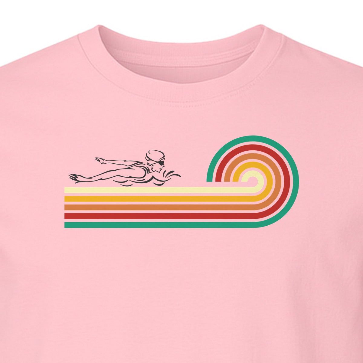 Swimming T-Shirt, Retro Rainbow Swimmer Graphic Gift for Pool Lovers and Coaches