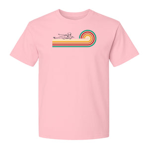 Swimming T-Shirt, Retro Rainbow Swimmer Graphic Gift for Pool Lovers and Coaches
