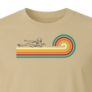 Swimming T-Shirt, Retro Rainbow Swimmer Graphic Gift for Pool Lovers and Coaches