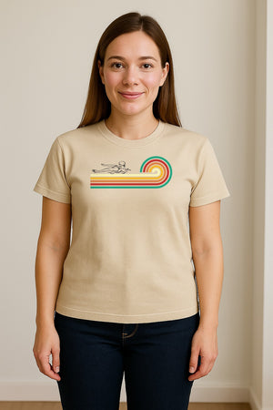 Swimming T-Shirt, Retro Rainbow Swimmer Graphic Gift for Pool Lovers and Coaches