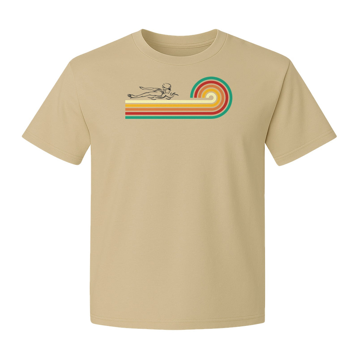 Swimming T-Shirt, Retro Rainbow Swimmer Graphic Gift for Pool Lovers and Coaches