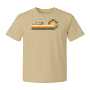 Swimming T-Shirt, Retro Rainbow Swimmer Graphic Gift for Pool Lovers and Coaches