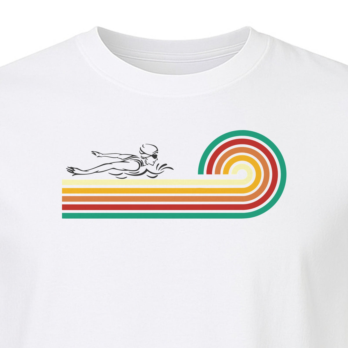 Swimming T-Shirt, Retro Rainbow Swimmer Graphic Gift for Pool Lovers and Coaches