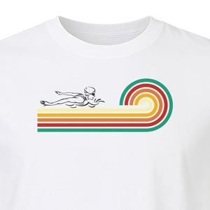 Swimming T-Shirt, Retro Rainbow Swimmer Graphic Gift for Pool Lovers and Coaches