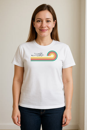 Swimming T-Shirt, Retro Rainbow Swimmer Graphic Gift for Pool Lovers and Coaches