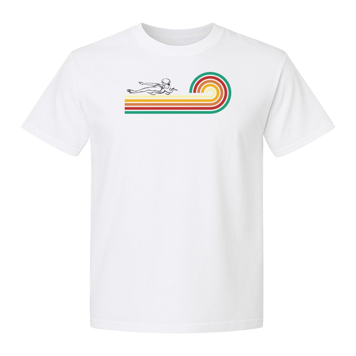 Swimming T-Shirt, Retro Rainbow Swimmer Graphic Gift for Pool Lovers and Coaches
