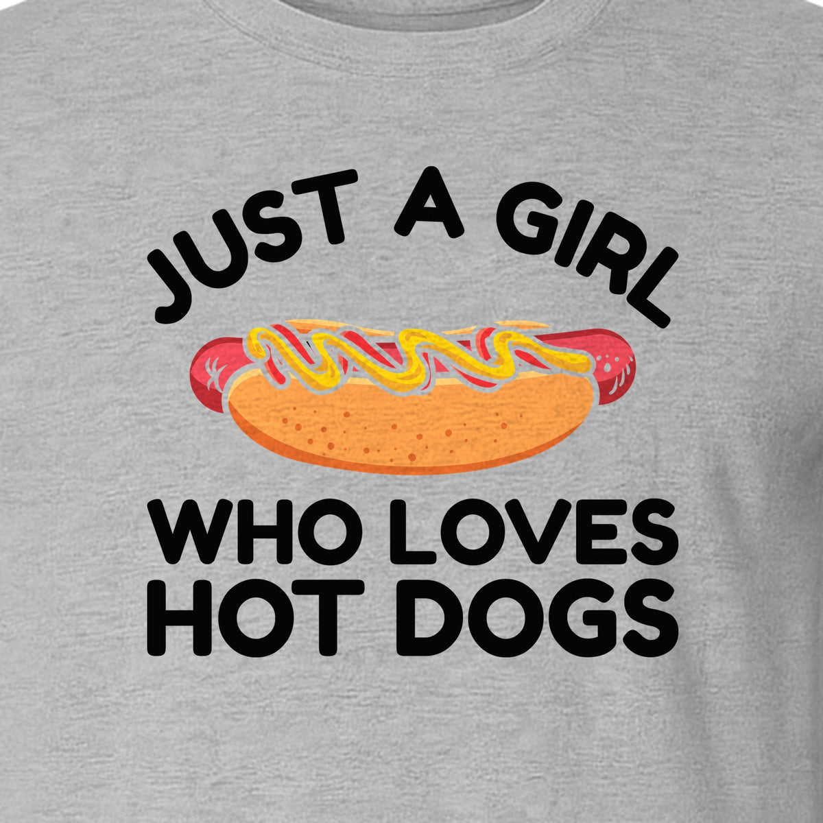 Just a Girl Who Loves Hot Dogs T-Shirt, Funny Foodie Graphic for Cookouts, Barbecues and Birthday Parties