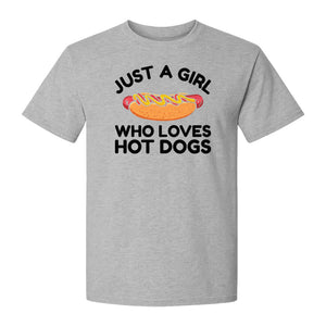 Just a Girl Who Loves Hot Dogs T-Shirt, Funny Foodie Graphic for Cookouts, Barbecues and Birthday Parties
