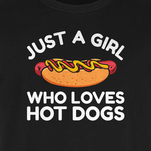 Just a Girl Who Loves Hot Dogs T-Shirt, Funny Foodie Graphic for Cookouts, Barbecues and Birthday Parties