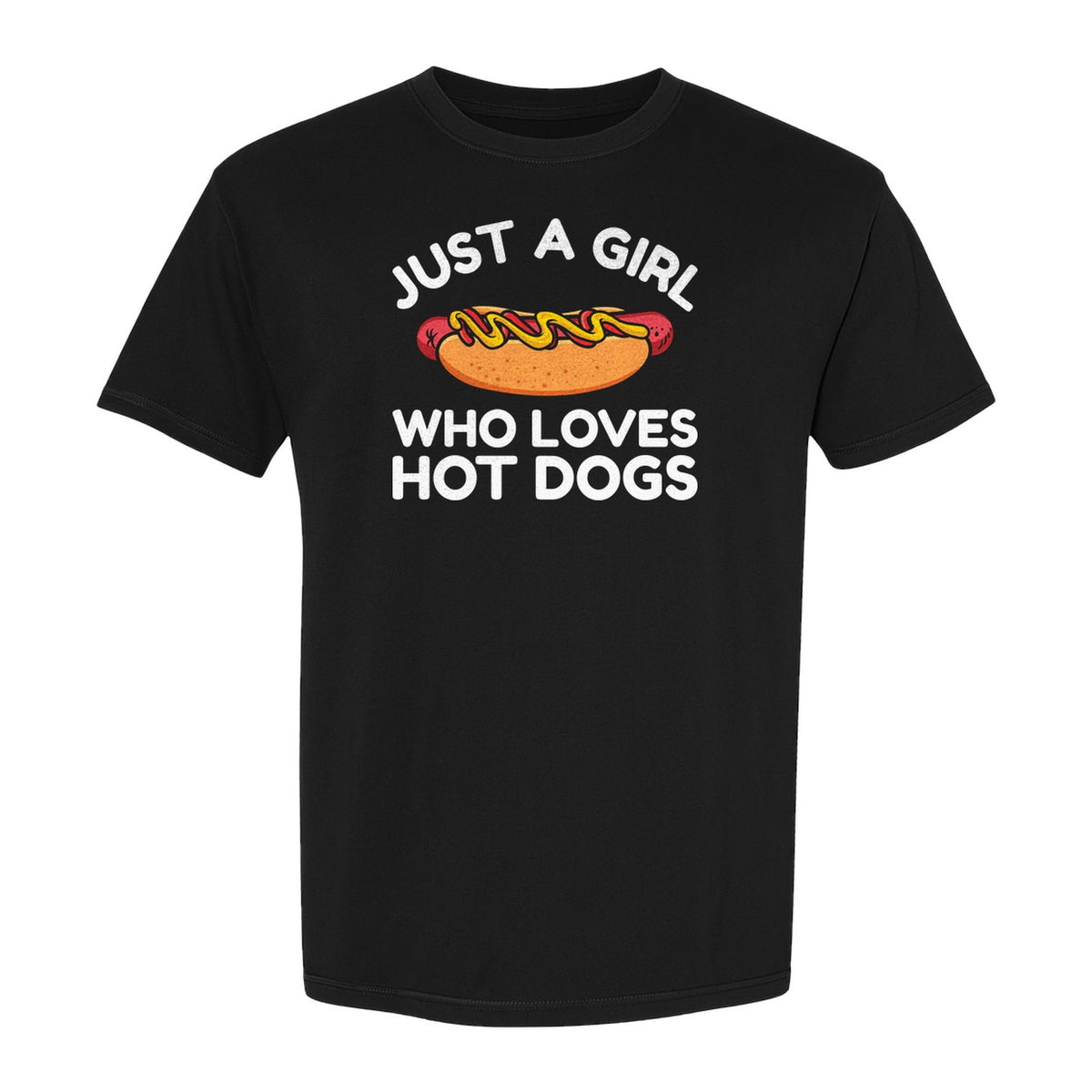 Just a Girl Who Loves Hot Dogs T-Shirt, Funny Foodie Graphic for Cookouts, Barbecues and Birthday Parties