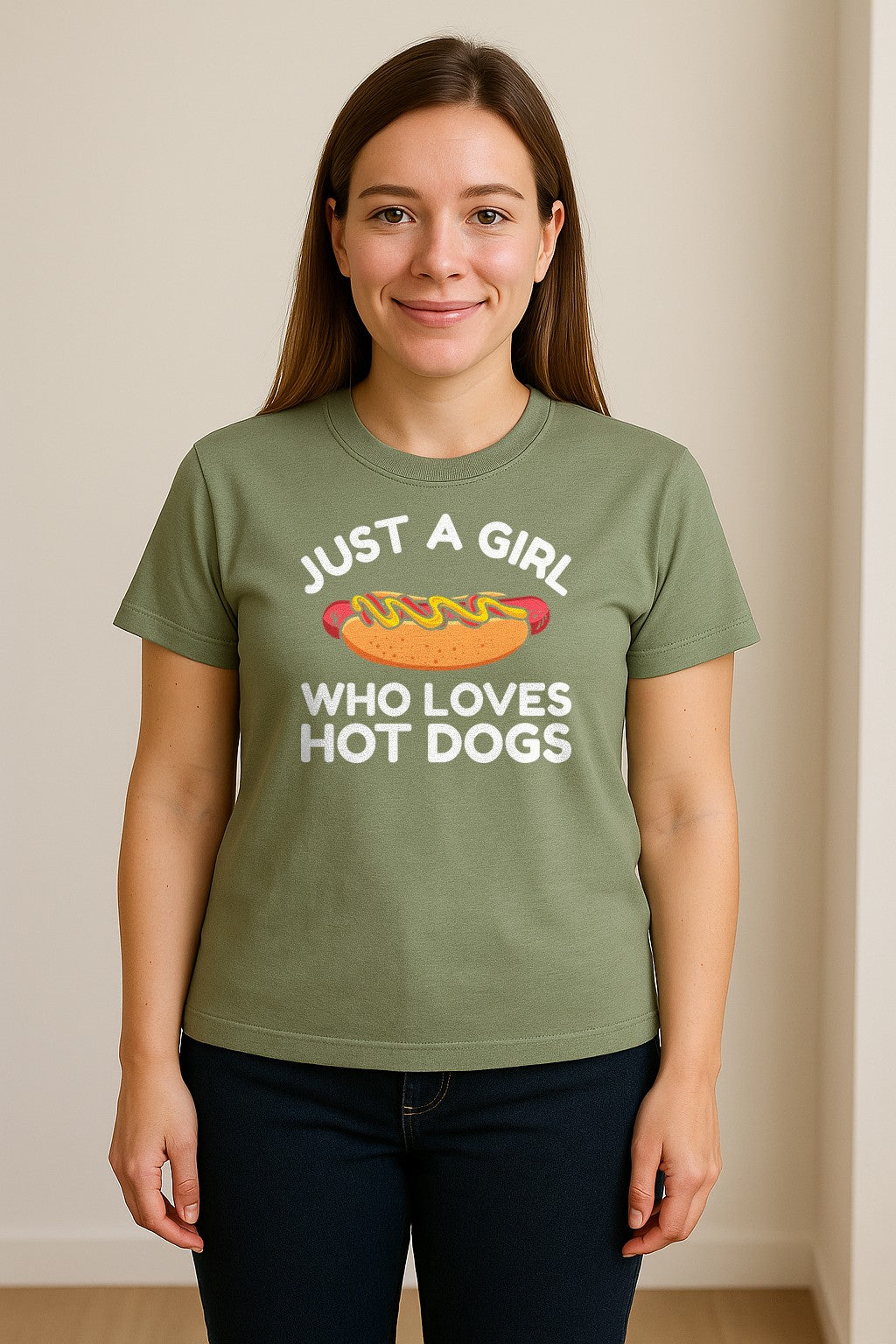 Just a Girl Who Loves Hot Dogs T-Shirt, Funny Foodie Graphic for Cookouts, Barbecues and Birthday Parties