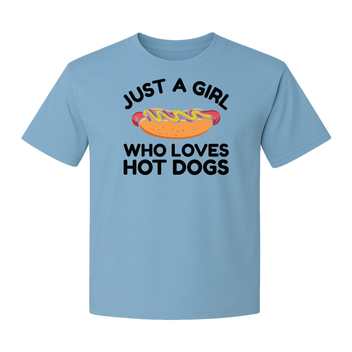 Just a Girl Who Loves Hot Dogs T-Shirt, Funny Foodie Graphic for Cookouts, Barbecues and Birthday Parties