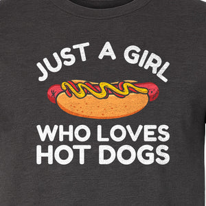 Just a Girl Who Loves Hot Dogs T-Shirt, Funny Foodie Graphic for Cookouts, Barbecues and Birthday Parties