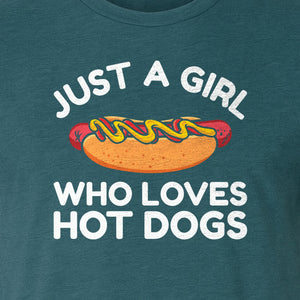 Just a Girl Who Loves Hot Dogs T-Shirt, Funny Foodie Graphic for Cookouts, Barbecues and Birthday Parties