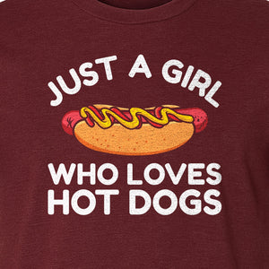 Just a Girl Who Loves Hot Dogs T-Shirt, Funny Foodie Graphic for Cookouts, Barbecues and Birthday Parties
