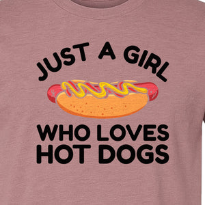 Just a Girl Who Loves Hot Dogs T-Shirt, Funny Foodie Graphic for Cookouts, Barbecues and Birthday Parties