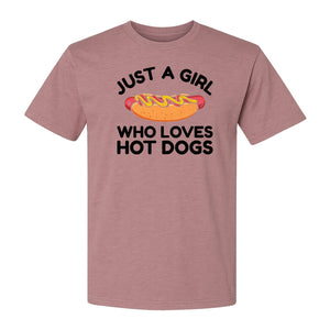 Just a Girl Who Loves Hot Dogs T-Shirt, Funny Foodie Graphic for Cookouts, Barbecues and Birthday Parties