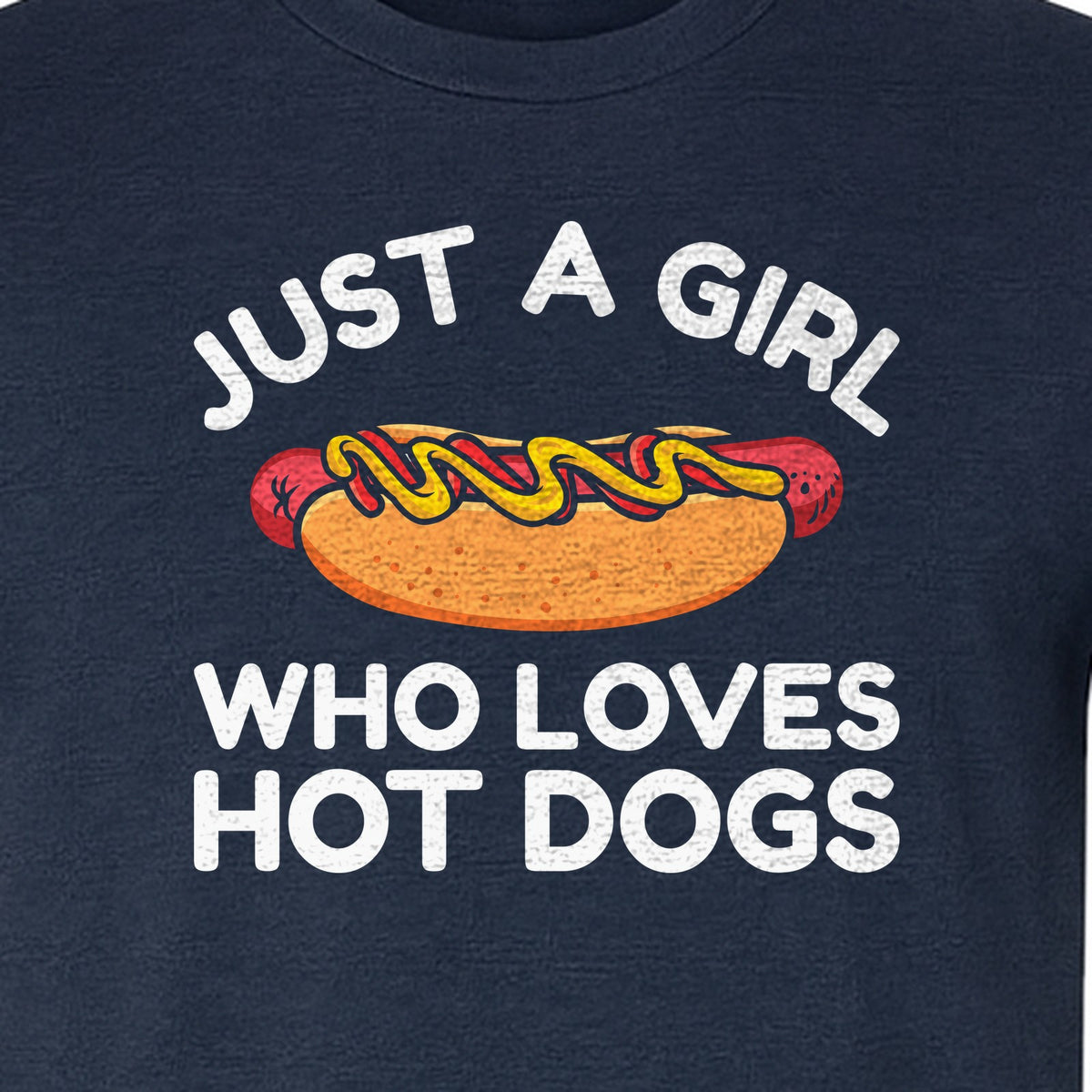 Just a Girl Who Loves Hot Dogs T-Shirt, Funny Foodie Graphic for Cookouts, Barbecues and Birthday Parties