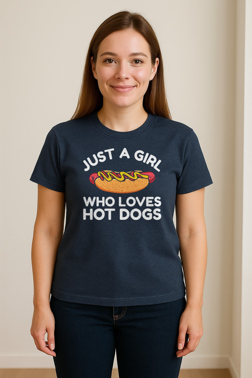 Just a Girl Who Loves Hot Dogs T-Shirt, Funny Foodie Graphic for Cookouts, Barbecues and Birthday Parties