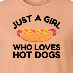 Just a Girl Who Loves Hot Dogs T-Shirt, Funny Foodie Graphic for Cookouts, Barbecues and Birthday Parties