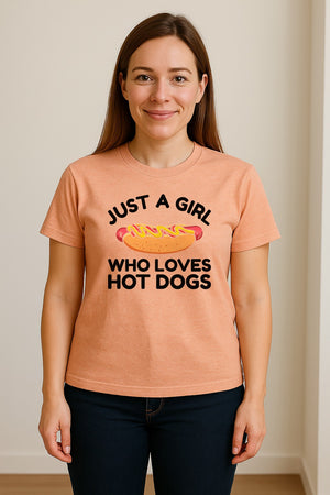 Just a Girl Who Loves Hot Dogs T-Shirt, Funny Foodie Graphic for Cookouts, Barbecues and Birthday Parties
