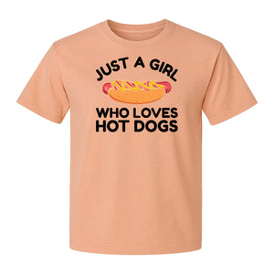 Just a Girl Who Loves Hot Dogs T-Shirt, Funny Foodie Graphic for Cookouts, Barbecues and Birthday Parties