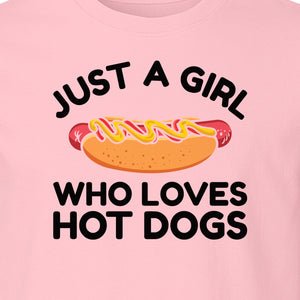 Just a Girl Who Loves Hot Dogs T-Shirt, Funny Foodie Graphic for Cookouts, Barbecues and Birthday Parties