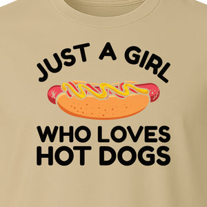 Just a Girl Who Loves Hot Dogs T-Shirt, Funny Foodie Graphic for Cookouts, Barbecues and Birthday Parties