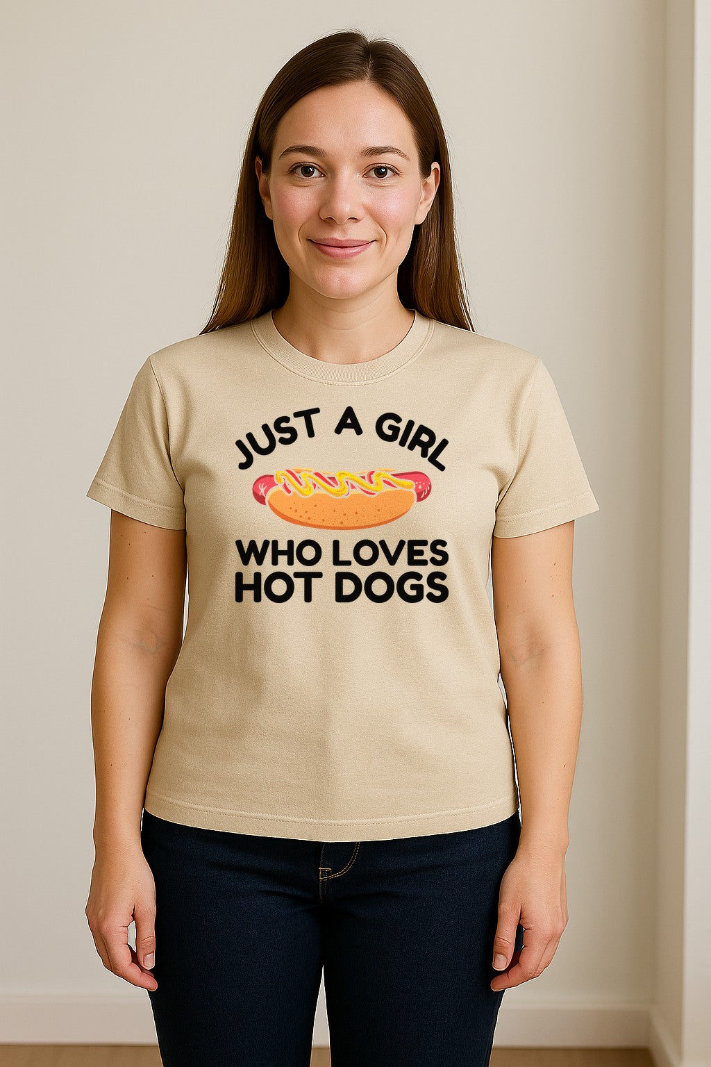 Just a Girl Who Loves Hot Dogs T-Shirt, Funny Foodie Graphic for Cookouts, Barbecues and Birthday Parties