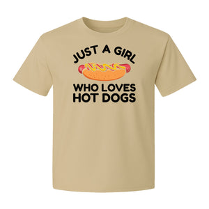 Just a Girl Who Loves Hot Dogs T-Shirt, Funny Foodie Graphic for Cookouts, Barbecues and Birthday Parties