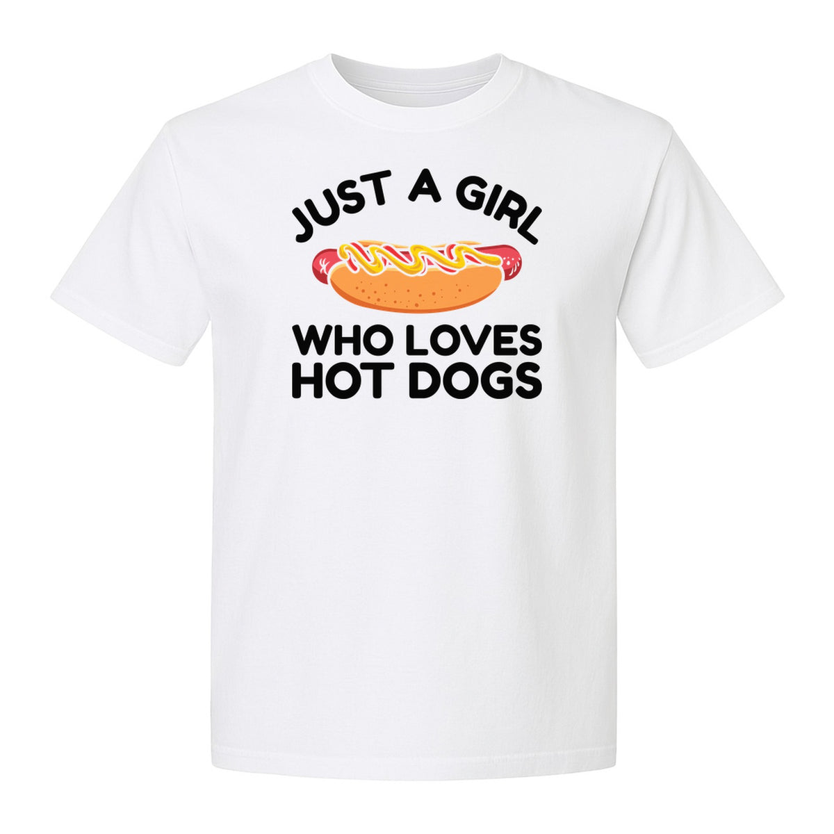 Just a Girl Who Loves Hot Dogs T-Shirt, Funny Foodie Graphic for Cookouts, Barbecues and Birthday Parties