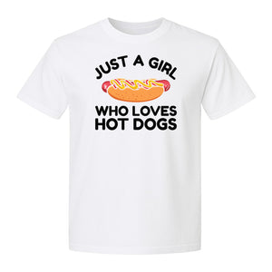 Just a Girl Who Loves Hot Dogs T-Shirt, Funny Foodie Graphic for Cookouts, Barbecues and Birthday Parties