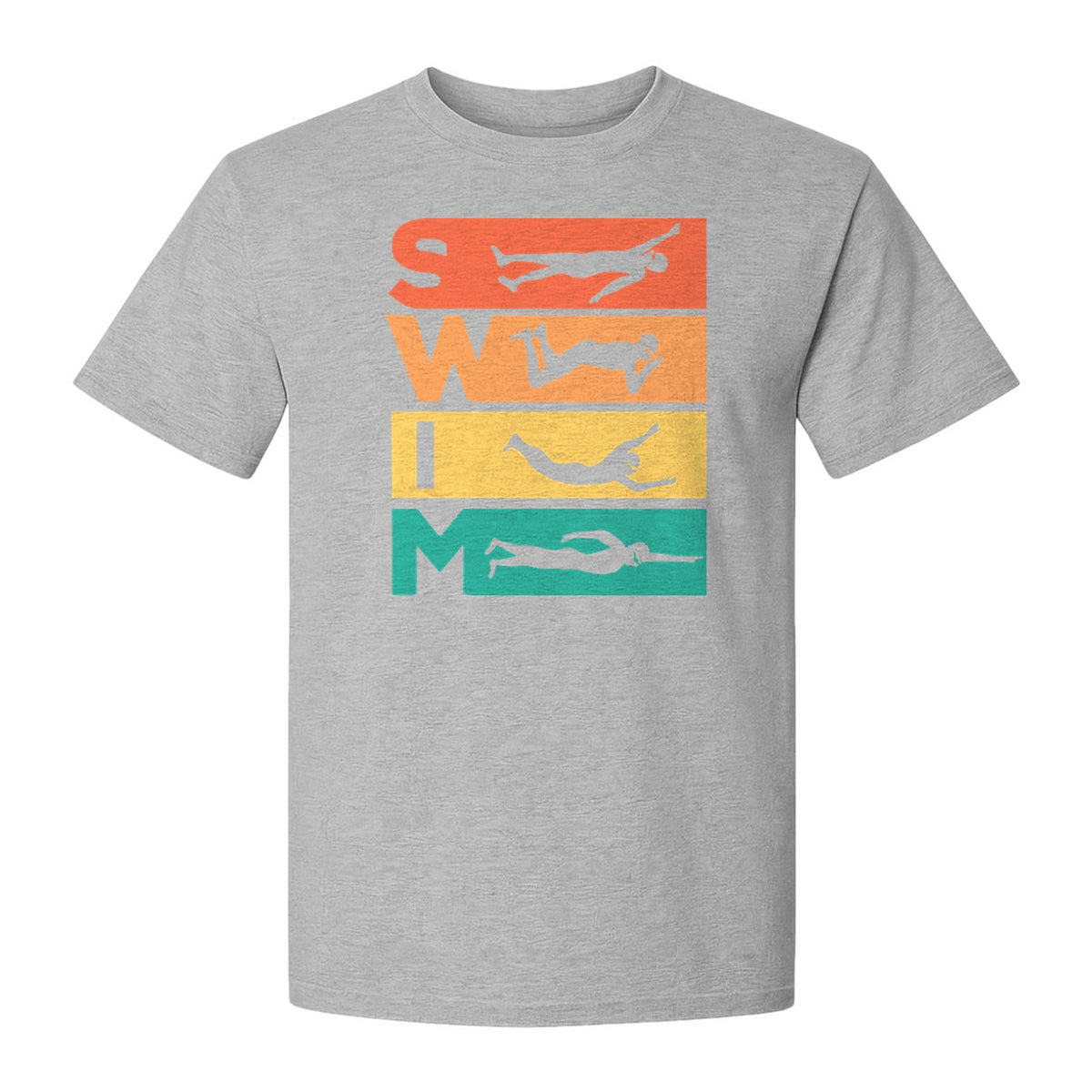 Swim T-Shirt, Retro Lettering and Swimmer Silhouette Graphic for Pool Lovers, Coaches and Athletes