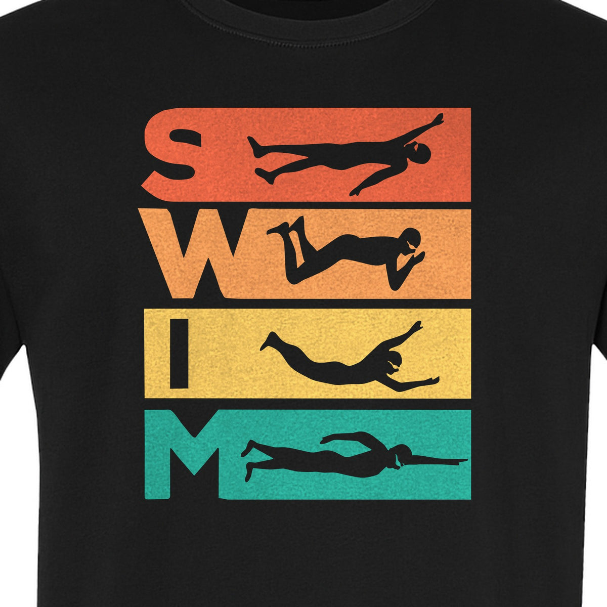 Swim T-Shirt, Retro Lettering and Swimmer Silhouette Graphic for Pool Lovers, Coaches and Athletes