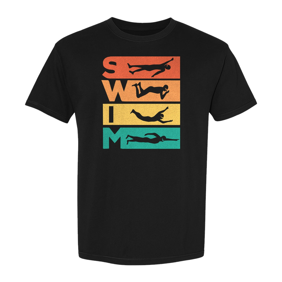 Swim T-Shirt, Retro Lettering and Swimmer Silhouette Graphic for Pool Lovers, Coaches and Athletes