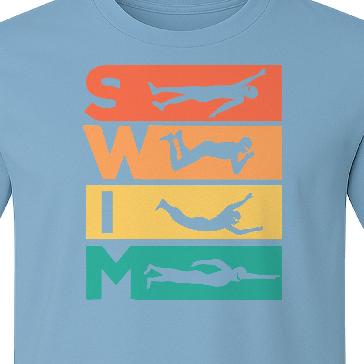 Swim T-Shirt, Retro Lettering and Swimmer Silhouette Graphic for Pool Lovers, Coaches and Athletes