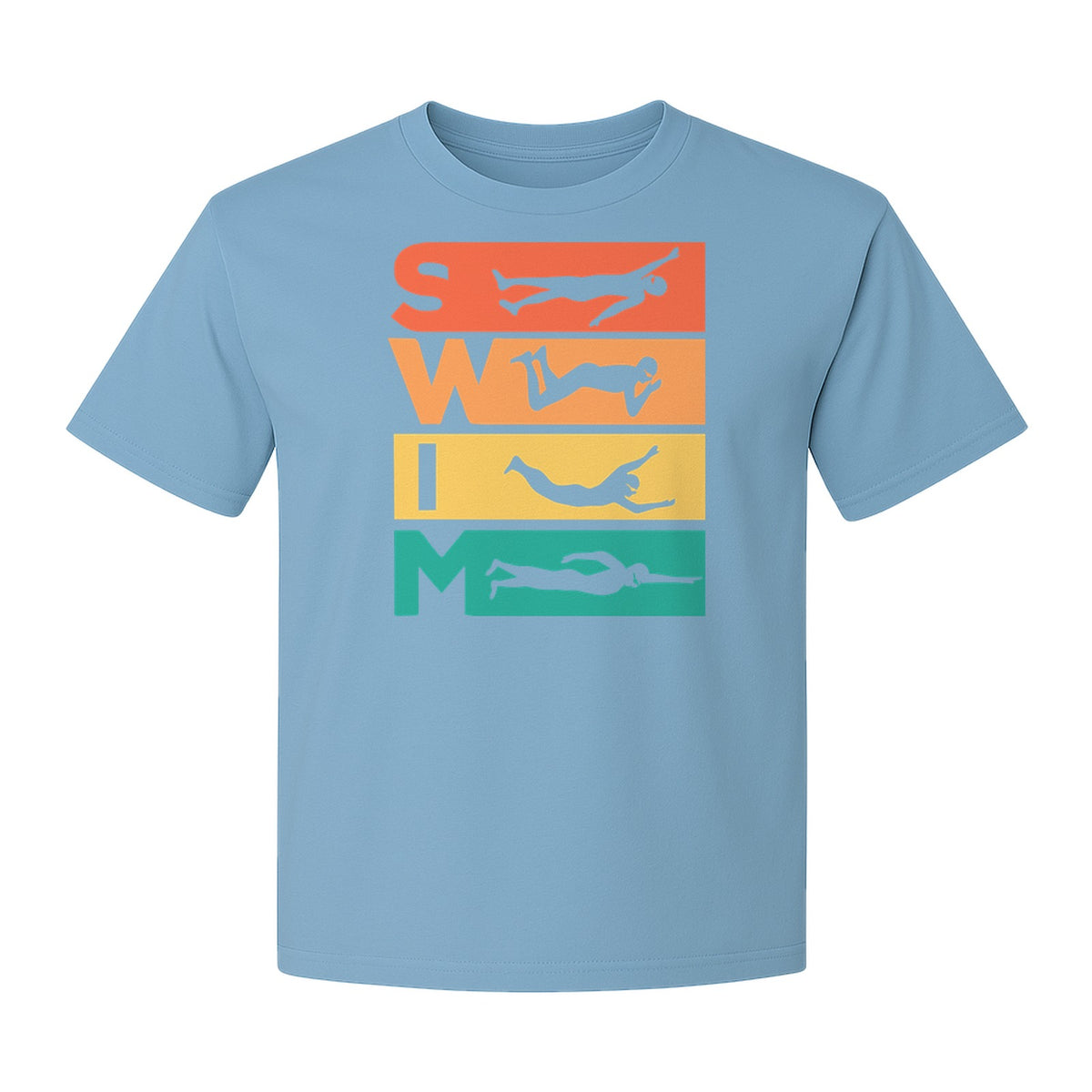 Swim T-Shirt, Retro Lettering and Swimmer Silhouette Graphic for Pool Lovers, Coaches and Athletes
