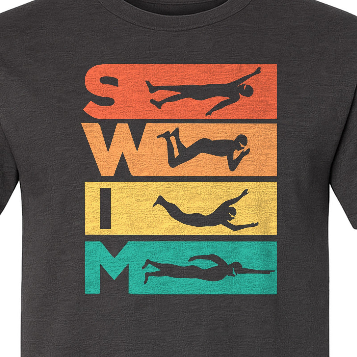 Swim T-Shirt, Retro Lettering and Swimmer Silhouette Graphic for Pool Lovers, Coaches and Athletes