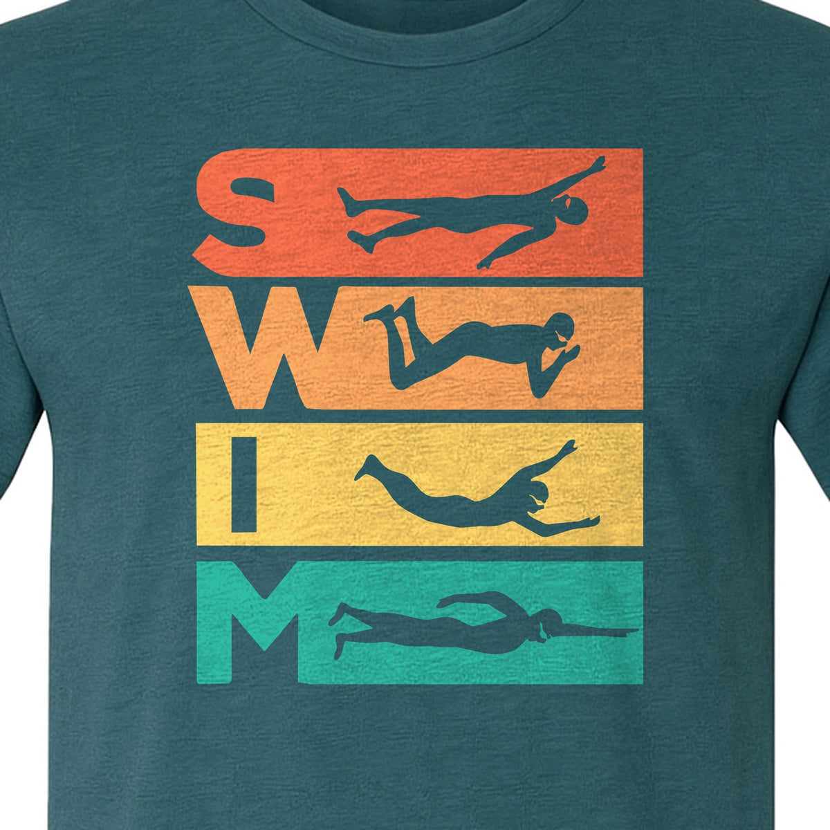 Swim T-Shirt, Retro Lettering and Swimmer Silhouette Graphic for Pool Lovers, Coaches and Athletes