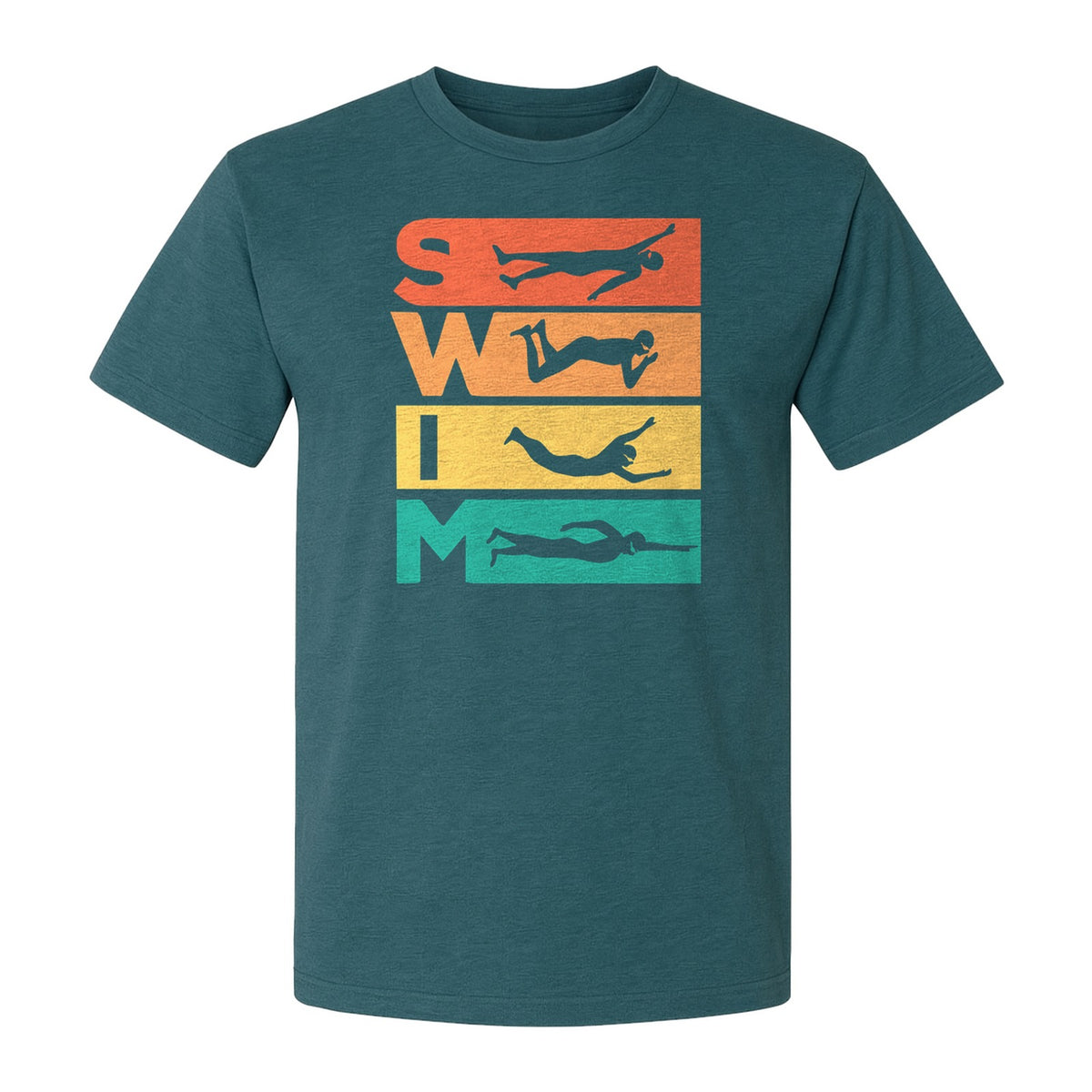 Swim T-Shirt, Retro Lettering and Swimmer Silhouette Graphic for Pool Lovers, Coaches and Athletes