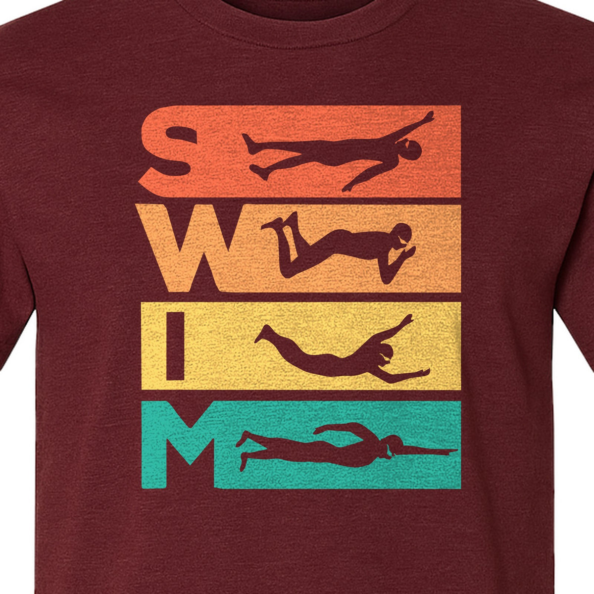Swim T-Shirt, Retro Lettering and Swimmer Silhouette Graphic for Pool Lovers, Coaches and Athletes