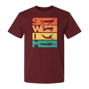 Swim T-Shirt, Retro Lettering and Swimmer Silhouette Graphic for Pool Lovers, Coaches and Athletes